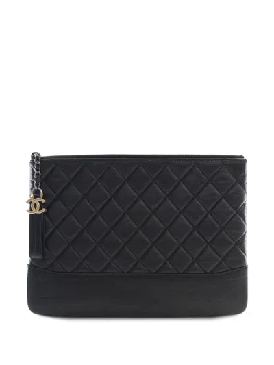 Pre-owned Chanel 2018 Medium Quilted Aged Calfskin Gabrielle O Case Clutch Bag In Black