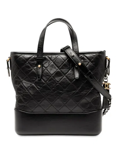 Pre-owned Chanel 2018 Medium Quilted Calfskin Gabrielle Shopping Satchel In Black