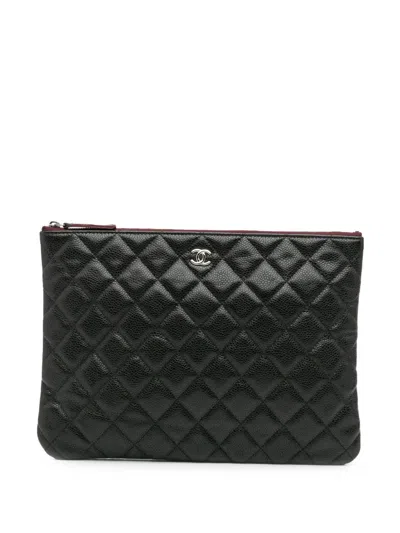 Pre-owned Chanel 2018 Medium Quilted Caviar O Case Clutch Bag In Black