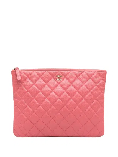 Pre-owned Chanel 2018 Medium Quilted Caviar O Case Clutch Bag In Pink
