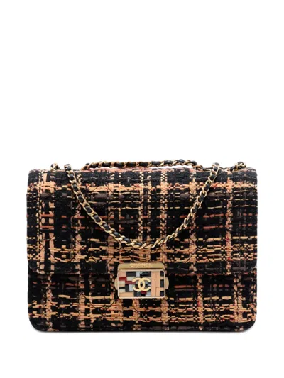 Pre-owned Chanel 2018 Medium Quilted Tweed Beauty Lock Flap Crossbody Bag In Black