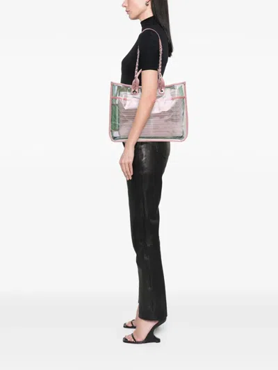 Pre-owned Chanel 2018 Medium Tricolor Pvc And Lambskin Coco Splash Shopping Tote Satchel In Pink