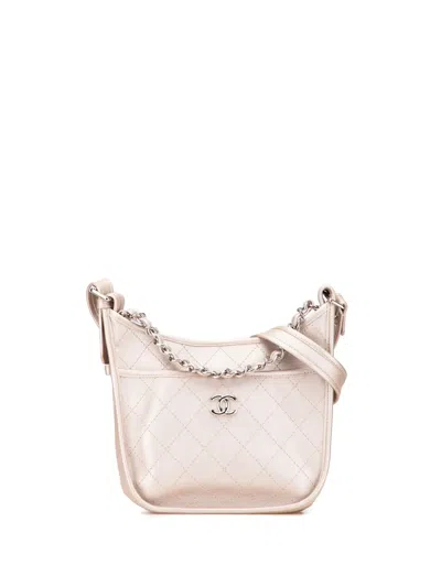 Pre-owned Chanel 2018 Metallic Calfskin Quilted Jungle Stroll Hobo Bag In Gold