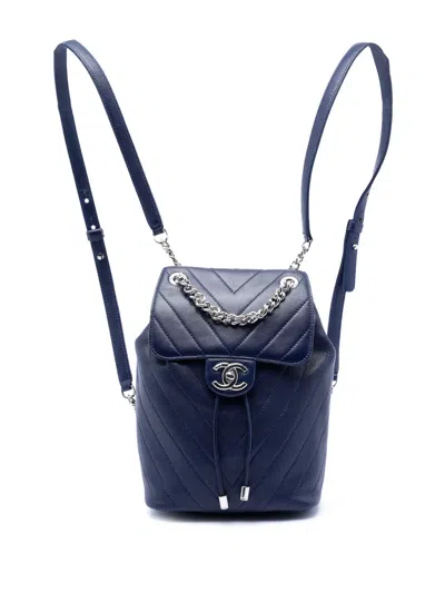 Pre-owned Chanel 2018 Mini Chevron Lambskin Urban Spirit Backpack In Blue
