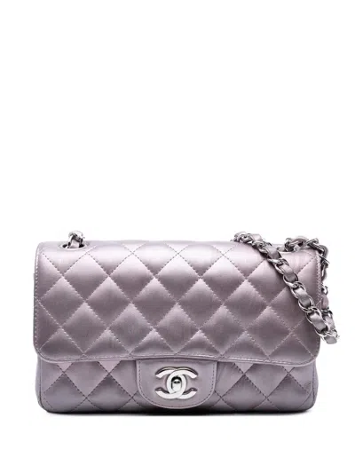 Pre-owned Chanel 2018 Mini Rectangular Classic Iridescent Calfskin Single Flap Crossbody Bag In Pink