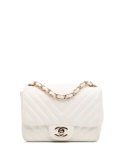 Pre-owned Chanel 2018 Mini Square Classic Chevron Lambskin Single Flap Crossbody Bag