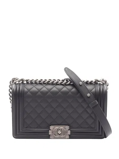 Pre-owned Chanel 2018 Old Medium Quilted Lambskin Boy Flap Crossbody Bag In Black