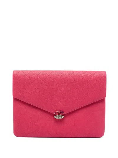 Pre-owned Chanel 2018 Paris Cuba Quilted Caviar Thread Around Envelope Clutch Bag In Pink