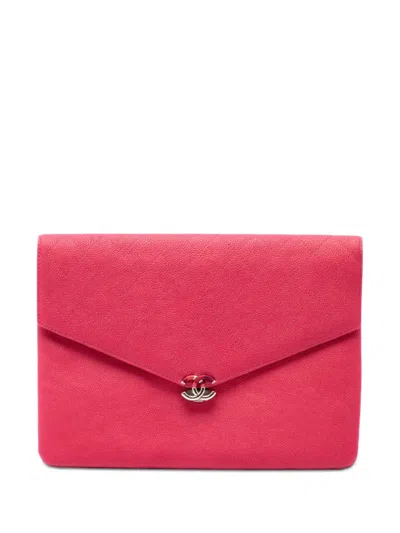 Pre-owned Chanel 2018 Paris Cuba Quilted Caviar Thread Around Envelope Clutch Bag In Pink