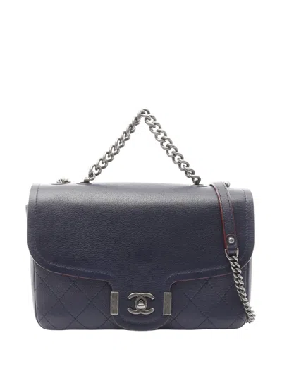 Pre-owned Chanel 2018 Paris Greece Calfskin Archi Chic Flap Satchel In Blue
