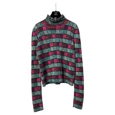 Pre-owned Chanel 2018 Paris-hamburg Blue Striped Turtleneck Sweater Sz.38