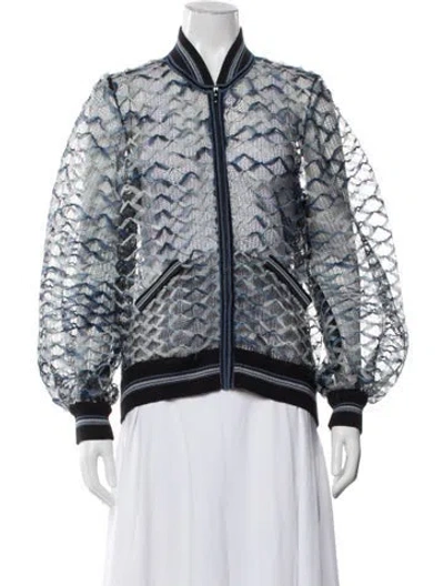 Pre-owned Chanel 2018 Patterned Bomber Jacket In Blue