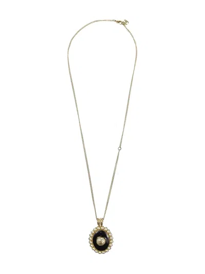Pre-owned Chanel 2018 Pearl-embellished Pendant Necklace In Gold