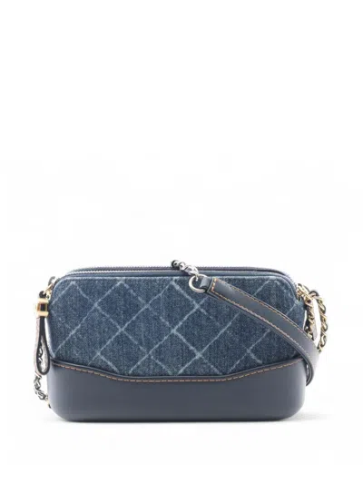 Pre-owned Chanel 2018 Printed Denim And Leather Gabrielle Clutch With Chain Shoulder Bag In Blue