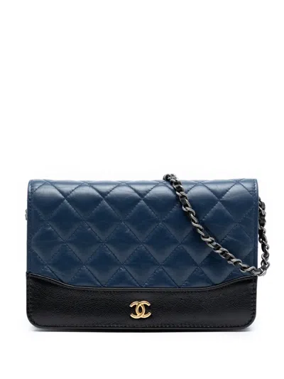 Pre-owned Chanel 2018 Quilted Aged Calfskin Gabrielle Wallet On Chain Crossbody Bag In Blue