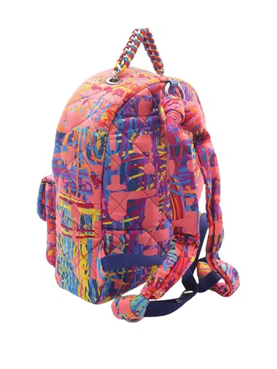 Pre-owned Chanel 2018 Quilted And Printed Nylon Foulard Backpack In Pink