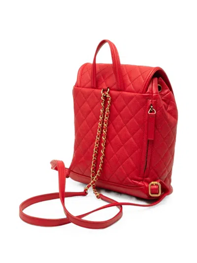 Pre-owned Chanel 2018 Quilted Caviar Cc Filigree Backpack In Red
