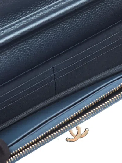 Pre-owned Chanel 2018 Quilted Caviar Golden Class Wallet On Chain Crossbody Bag In Blue