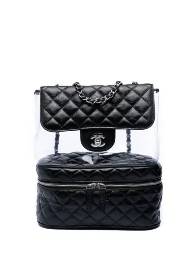 Pre-owned Chanel 2018 Quilted Lambskin And Pvc Aquarium Shoulder Bag In Black