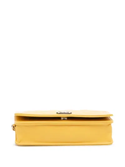 Pre-owned Chanel 2018 Quilted Lambskin Boy Wallet On Chain Crossbody Bag In Yellow