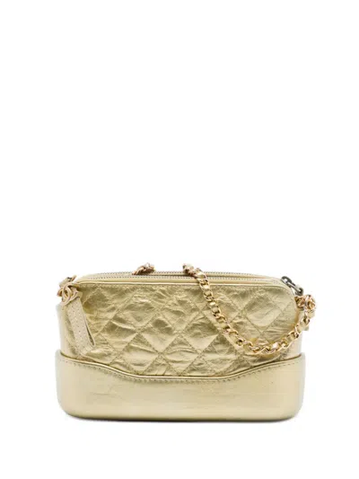 Pre-owned Chanel 2018 Quilted Metallic Aged Calfskin Gabrielle Clutch With Chain Crossbody Bag In Gold