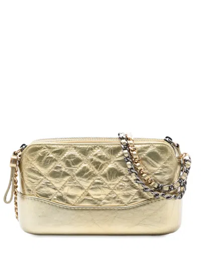Pre-owned Chanel 2018 Quilted Metallic Aged Calfskin Gabrielle Clutch With Chain Shoulder Bag In Gold