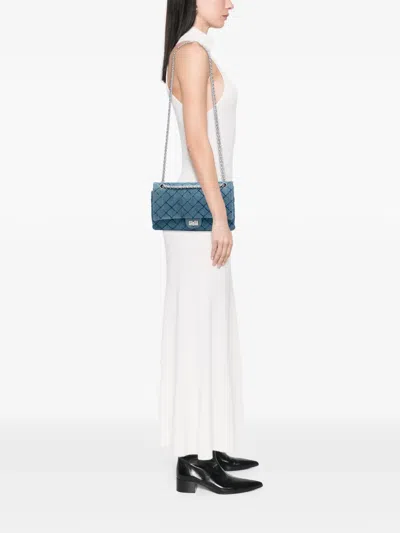 Pre-owned Chanel 2018 Reissue 2.55 Quilted Denim Double Flap 226 Shoulder Bag In Blue