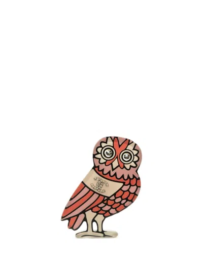 Pre-owned Chanel 2018 Resin And Cc Crystal Owl Brooch Costume Brooch In Pink