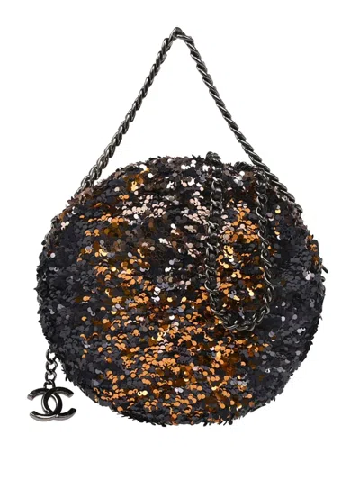Pre-owned Chanel 2018 Sequin Paris-hamburg Round Shoulder Bag In Blue