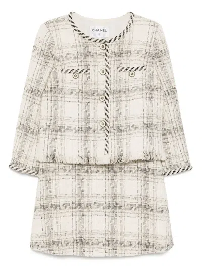 Pre-owned Chanel 2018 Setup Suit Jacket Skirt In Neutral