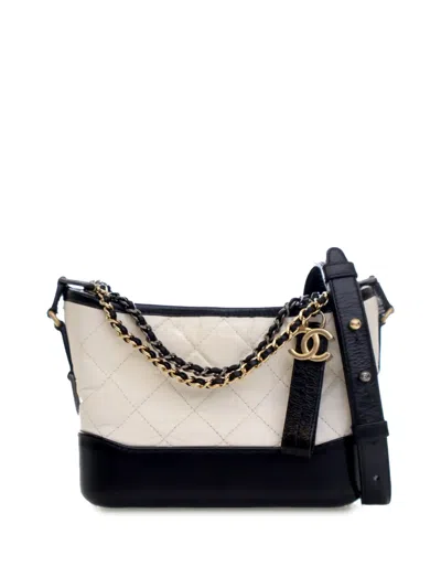 Pre-owned Chanel 2018 Small Bicolor Aged Calfskin Gabrielle Crossbody Bag In Black