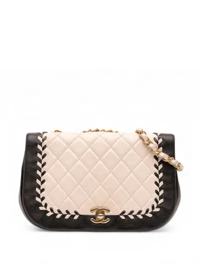 Pre-owned Chanel 2018 Small Bicolor Calfskin Braided Chic Flap Shoulder Bag In White