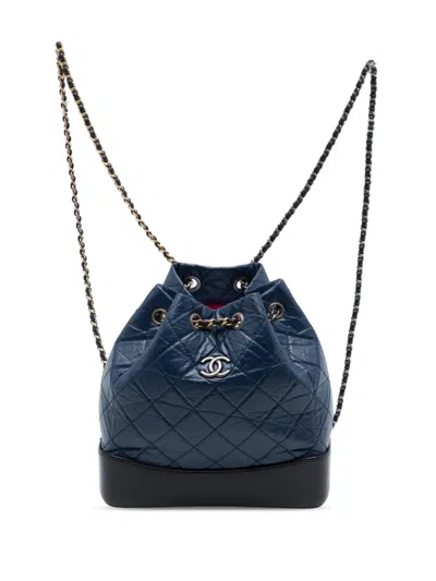 Pre-owned Chanel 2018 Small Bicolor Quilted Aged Calfskin Gabrielle Backpack In Blue