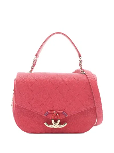 Pre-owned Chanel 2018 Small Caviar Paris Cuba Thread Around Flap Satchel In Pink