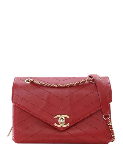 Pre-owned Chanel 2018 Small Chevron Lambskin Coco Envelope Flap Crossbody Bag