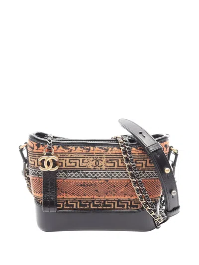 Pre-owned Chanel 2018 Small Knit And Calfskin Gabrielle Hobo Crossbody Bag In Orange