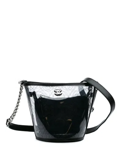 Pre-owned Chanel 2018 Small Pvc And Crumpled Calfskin Camellia Coco Bucket Bag