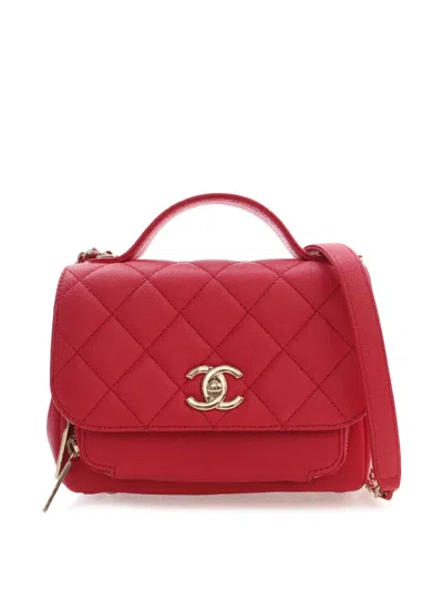Pre-owned Chanel 2018 Small Quilted Caviar Business Affinity Top Handle Flap Satchel In Red