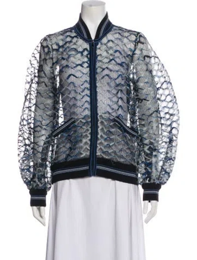 Pre-owned Chanel 2018 Striped Bomber Jacket In Blue