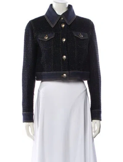 Pre-owned Chanel 2018 Tweed Denim Jacket In Blue