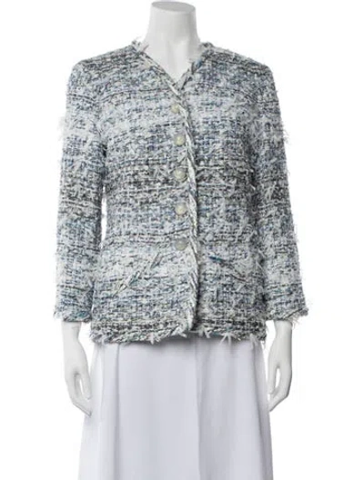 Pre-owned Chanel 2018 Tweed Pattern Jacket In Blue/white