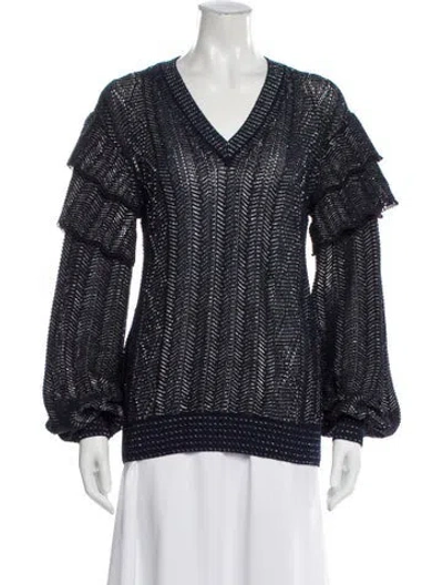 Pre-owned Chanel 2018 V-neck Sweater In Blue