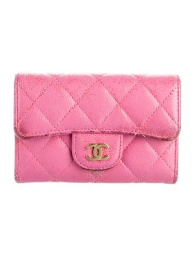 Pre-owned Chanel 2018-2019 Card Holder Flap Trifold Wallet In Pink