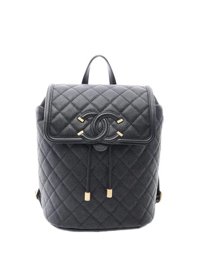 Pre-owned Chanel 2018-2019 Caviar Cc Filigree Backpack In Black
