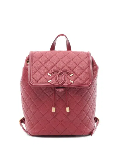 Pre-owned Chanel 2018-2019 Cc Filigree Matelassé Backpack In Red