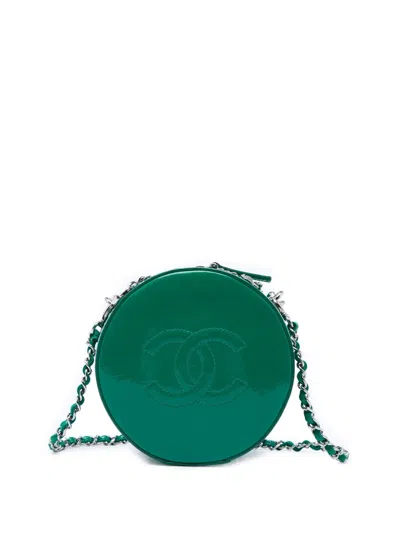 Pre-owned Chanel 2018-2019 Cc Patent Round As Earth Bag Satchel In Green