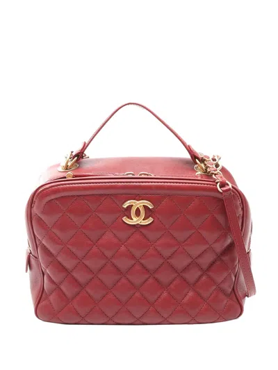 Pre-owned Chanel 2018-2019 Cc Quilted Calfskin Top Handle Bag Satchel In Red