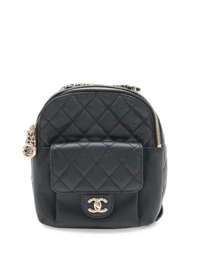 Pre-owned Chanel 2018-2019 Cc Quilted Caviar Backpack In Black