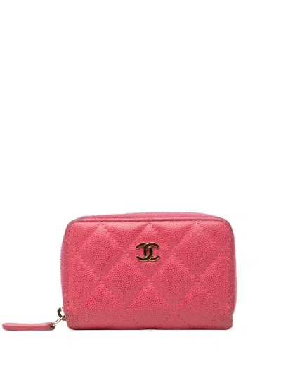 Pre-owned Chanel 2018-2019 Cc Quilted Caviar Zip Purse Coin Pouch In Pink