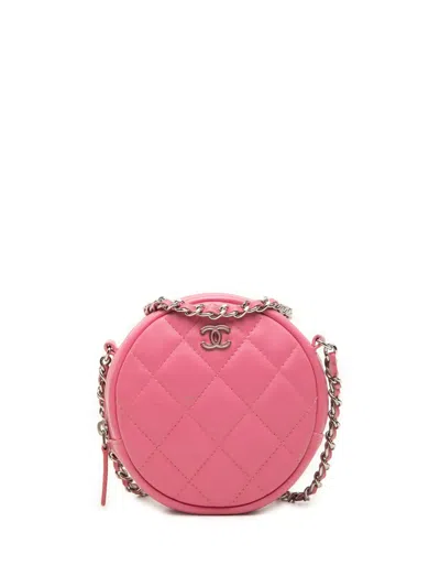 Pre-owned Chanel 2018-2019 Cc Quilted Lambskin Round Clutch With Chain Crossbody Bag In Pink